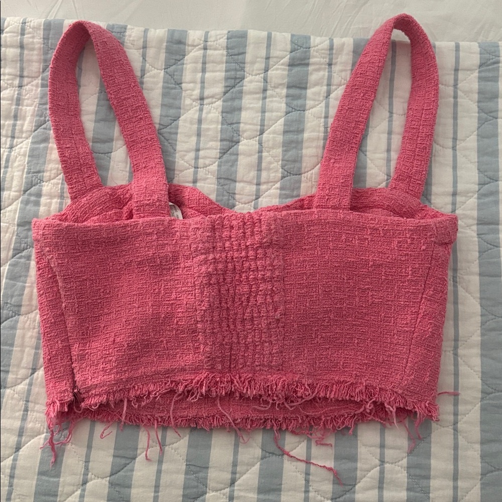 Zara Faded Pink Textured Bustier Crop Top - Picture 2 of 3